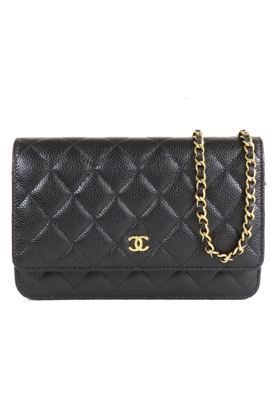 Chanel Chain Wallet Black Gold Caviar Leather Shoulder Bag